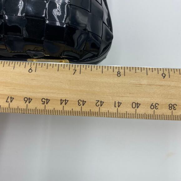 Pillbox Purse Basketweave Black Paten Leather Hard Case Optional Strap - Picture 4 of 7